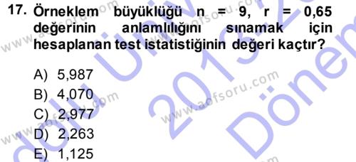 İstatistik Dersi 2013 - 2014 Yılı (Final) Dönem Sonu Sınavı 17. Soru
