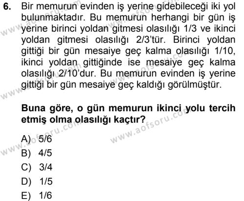 İstatistik Dersi 2013 - 2014 Yılı (Final) Dönem Sonu Sınavı 6. Soru
