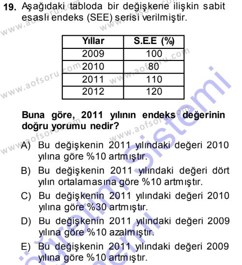 İstatistik Dersi 2014 - 2015 Yılı (Vize) Ara Sınavı 19. Soru