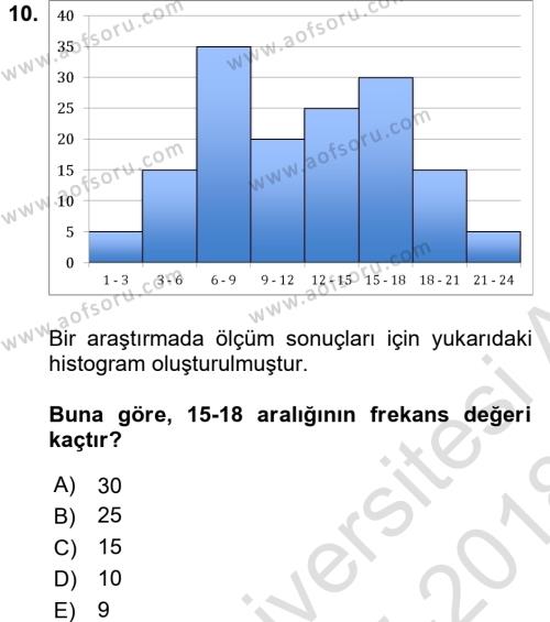 İstatistik Dersi 2017 - 2018 Yılı (Vize) Ara Sınavı 10. Soru