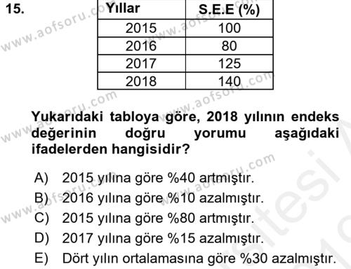 İstatistik Dersi 2018 - 2019 Yılı (Vize) Ara Sınavı 15. Soru