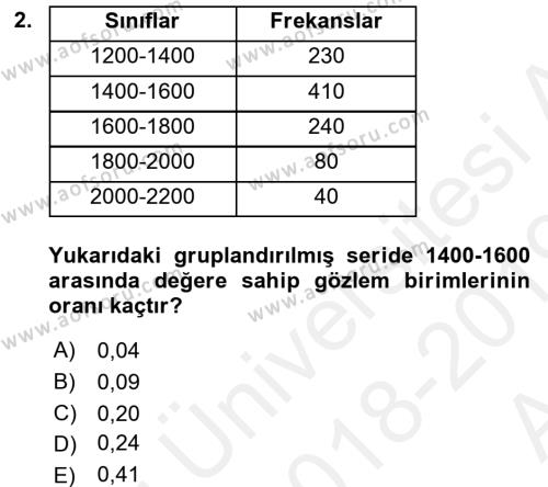 İstatistik Dersi 2018 - 2019 Yılı (Vize) Ara Sınavı 2. Soru
