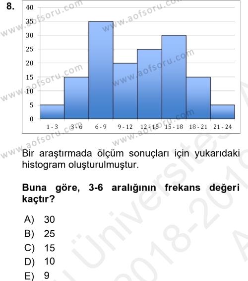 İstatistik Dersi 2018 - 2019 Yılı (Vize) Ara Sınavı 8. Soru