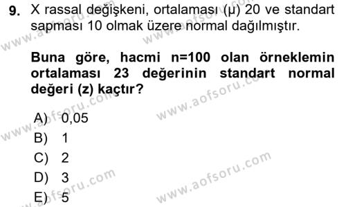 İstatistik Dersi 2022 - 2023 Yılı (Final) Dönem Sonu Sınavı 9. Soru