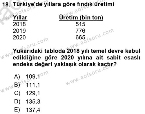 İstatistik Dersi 2023 - 2024 Yılı (Vize) Ara Sınavı 18. Soru