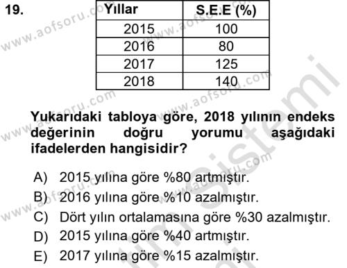 İstatistik Dersi 2023 - 2024 Yılı (Vize) Ara Sınavı 19. Soru