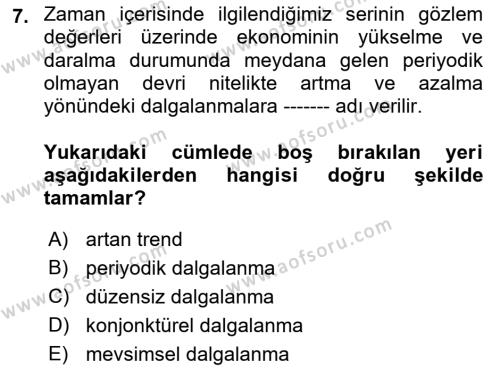 İstatistik Dersi 2023 - 2024 Yılı (Vize) Ara Sınavı 7. Soru