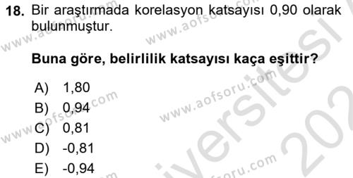 İstatistik Dersi 2023 - 2024 Yılı (Final) Dönem Sonu Sınavı 18. Soru