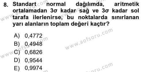 İstatistik Dersi 2023 - 2024 Yılı (Final) Dönem Sonu Sınavı 8. Soru