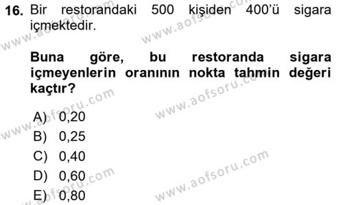 İstatistik Dersi 2023 - 2024 Yılı Yaz Okulu Sınavı 16. Soru