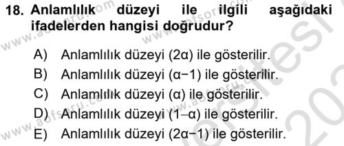 İstatistik Dersi 2023 - 2024 Yılı Yaz Okulu Sınavı 18. Soru