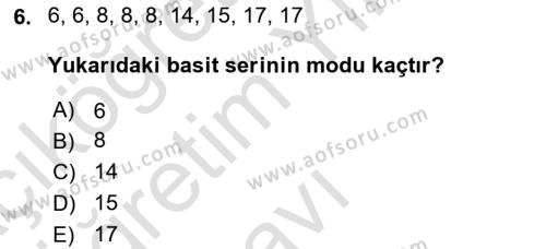 İstatistik Dersi 2023 - 2024 Yılı Yaz Okulu Sınavı 6. Soru