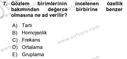 İstatistik Dersi 2023 - 2024 Yılı Yaz Okulu Sınavı 7. Soru