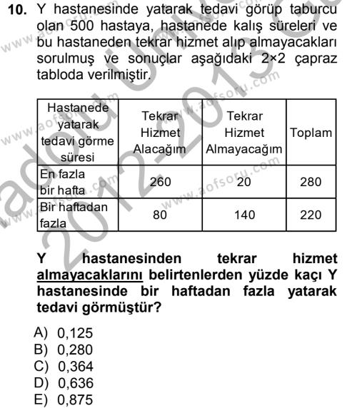 Tıbbi İstatistik Dersi 2012 - 2013 Yılı (Vize) Ara Sınavı 10. Soru