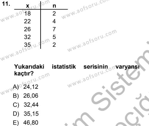 Tıbbi İstatistik Dersi 2012 - 2013 Yılı (Vize) Ara Sınavı 11. Soru