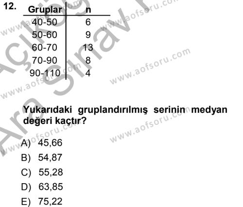 Tıbbi İstatistik Dersi 2012 - 2013 Yılı (Vize) Ara Sınavı 12. Soru