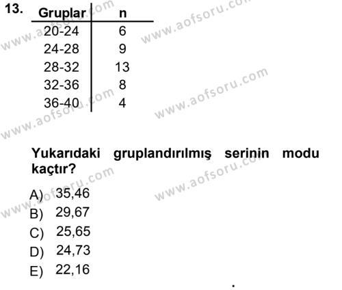 Tıbbi İstatistik Dersi 2012 - 2013 Yılı (Vize) Ara Sınavı 13. Soru