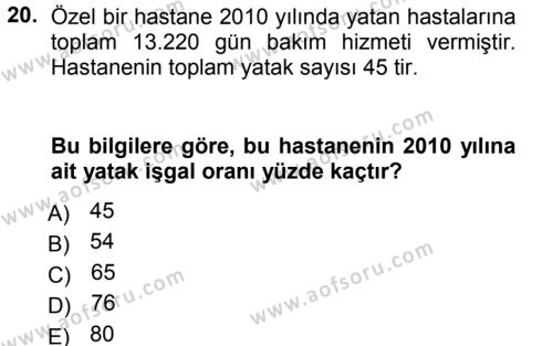 Tıbbi İstatistik Dersi 2012 - 2013 Yılı (Vize) Ara Sınavı 20. Soru