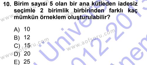 Tıbbi İstatistik Dersi 2012 - 2013 Yılı (Final) Dönem Sonu Sınavı 10. Soru