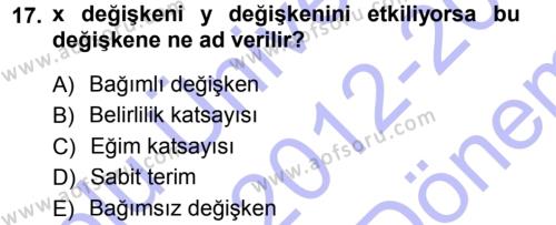 Tıbbi İstatistik Dersi 2012 - 2013 Yılı (Final) Dönem Sonu Sınavı 17. Soru