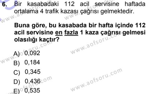 Tıbbi İstatistik Dersi 2012 - 2013 Yılı (Final) Dönem Sonu Sınavı 6. Soru