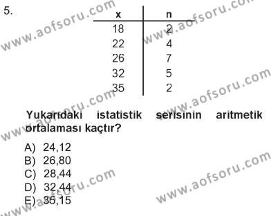 Tıbbi İstatistik Dersi 2012 - 2013 Yılı Tek Ders Sınavı 5. Soru
