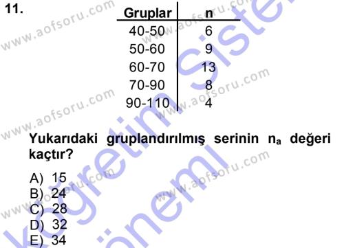 Tıbbi İstatistik Dersi 2013 - 2014 Yılı (Vize) Ara Sınavı 11. Soru