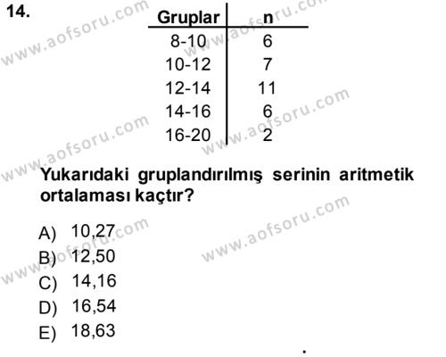 Tıbbi İstatistik Dersi 2013 - 2014 Yılı (Vize) Ara Sınavı 14. Soru