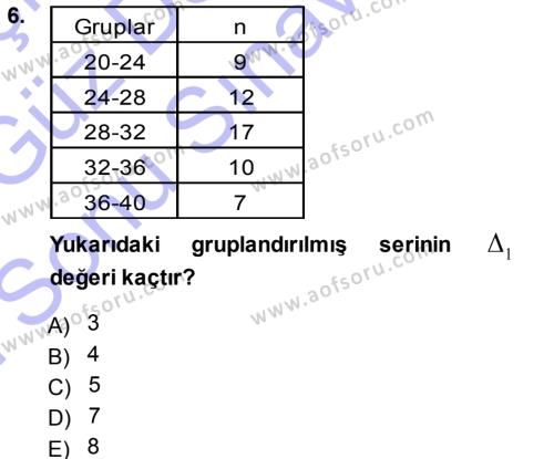 Tıbbi İstatistik Dersi 2013 - 2014 Yılı (Final) Dönem Sonu Sınavı 6. Soru