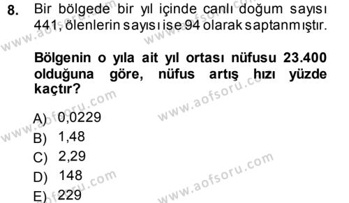 Tıbbi İstatistik Dersi 2013 - 2014 Yılı (Final) Dönem Sonu Sınavı 8. Soru