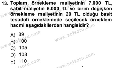 Tıbbi İstatistik Dersi 2013 - 2014 Yılı Tek Ders Sınavı 13. Soru