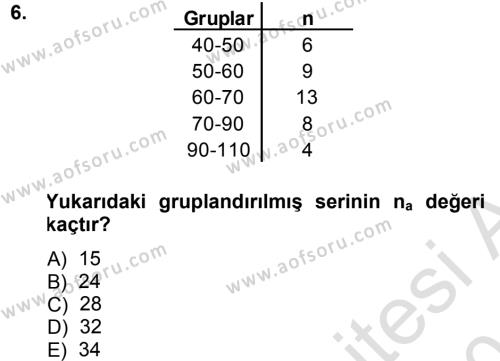 Tıbbi İstatistik Dersi 2013 - 2014 Yılı Tek Ders Sınavı 6. Soru