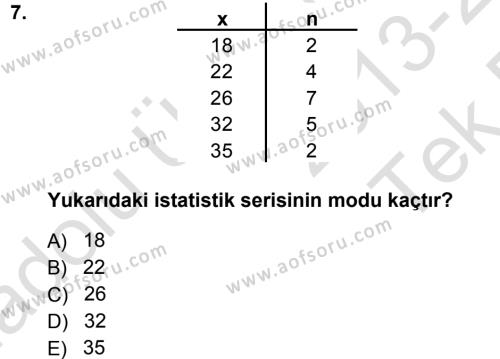 Tıbbi İstatistik Dersi 2013 - 2014 Yılı Tek Ders Sınavı 7. Soru
