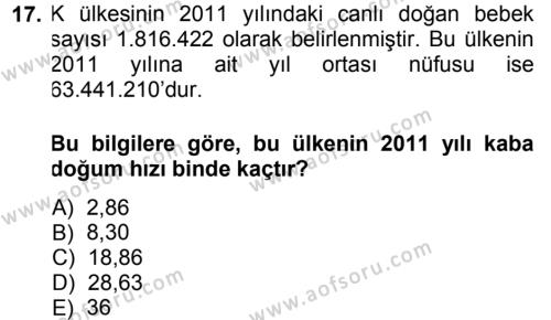 Tıbbi İstatistik Dersi 2014 - 2015 Yılı (Vize) Ara Sınavı 17. Soru