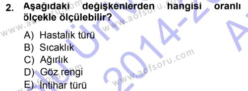 Tıbbi İstatistik Dersi 2014 - 2015 Yılı (Vize) Ara Sınavı 2. Soru