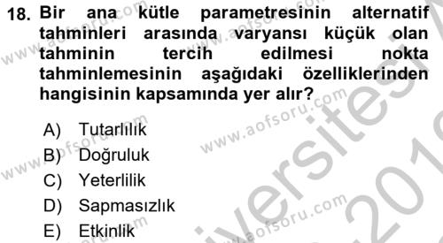 Tıbbi İstatistik Dersi 2018 - 2019 Yılı Yaz Okulu Sınavı 18. Soru