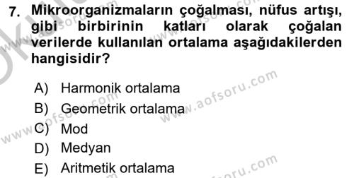 Tıbbi İstatistik Dersi 2018 - 2019 Yılı Yaz Okulu Sınavı 7. Soru