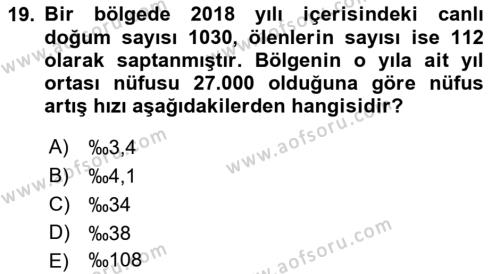 Tıbbi İstatistik Dersi 2019 - 2020 Yılı (Vize) Ara Sınavı 19. Soru