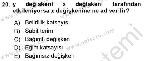 Tıbbi İstatistik Dersi 2021 - 2022 Yılı (Final) Dönem Sonu Sınavı 20. Soru