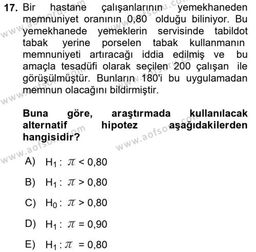 Tıbbi İstatistik Dersi 2021 - 2022 Yılı Yaz Okulu Sınavı 17. Soru