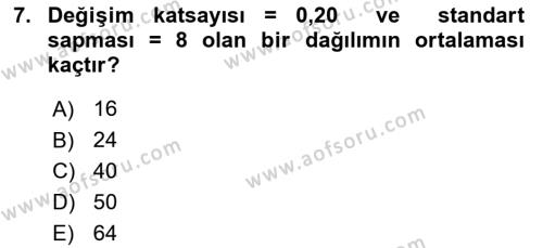 Tıbbi İstatistik Dersi 2021 - 2022 Yılı Yaz Okulu Sınavı 7. Soru