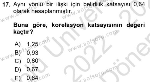 Tıbbi İstatistik Dersi 2022 - 2023 Yılı (Final) Dönem Sonu Sınavı 17. Soru