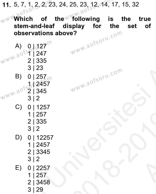 Statistics 1 Dersi 2018 - 2019 Yılı (Vize) Ara Sınavı 11. Soru