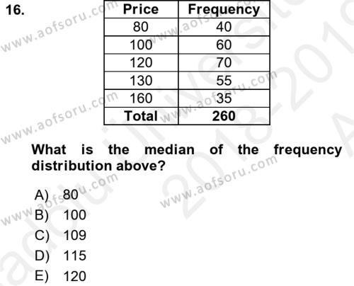Statistics 1 Dersi 2018 - 2019 Yılı (Vize) Ara Sınavı 16. Soru