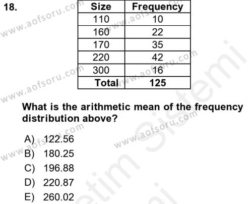 Statistics 1 Dersi 2018 - 2019 Yılı (Vize) Ara Sınavı 18. Soru