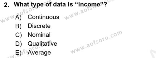 Statistics 1 Dersi 2018 - 2019 Yılı (Vize) Ara Sınavı 2. Soru