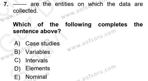 Statistics 1 Dersi 2018 - 2019 Yılı (Vize) Ara Sınavı 7. Soru