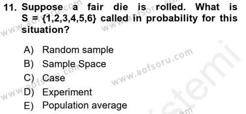 Statistics 1 Dersi 2018 - 2019 Yılı (Final) Dönem Sonu Sınavı 11. Soru