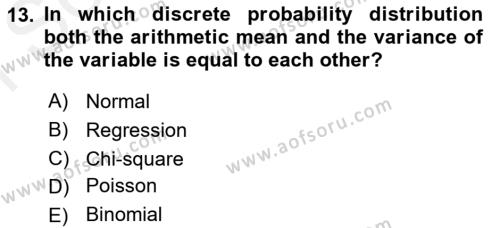 Statistics 1 Dersi 2018 - 2019 Yılı (Final) Dönem Sonu Sınavı 13. Soru
