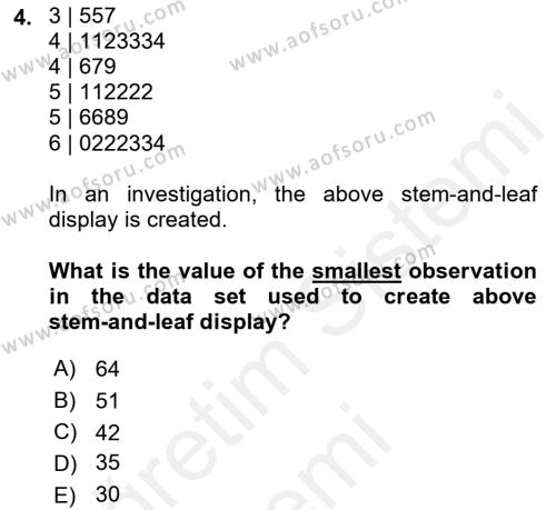 Statistics 1 Dersi 2018 - 2019 Yılı (Final) Dönem Sonu Sınavı 4. Soru